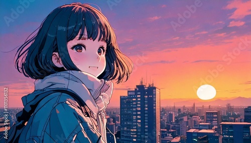 Generative AI, AI illustration, female, cute, anime, Japan, Japanese, material, background material,