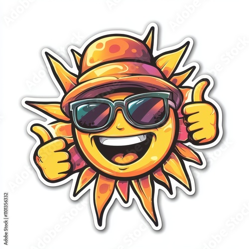 Happy Sun Character with Sunglasses and Thumbs Up 