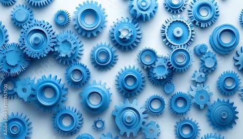 Wallpaper Mural Multiple blue gears interlocked on a clean white background, symbolizing technology and complex processes, futuristic 3D design Torontodigital.ca