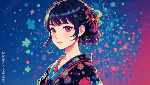 Generative AI, AI illustration, female, cute, anime, Japan, Japanese, material, background material,