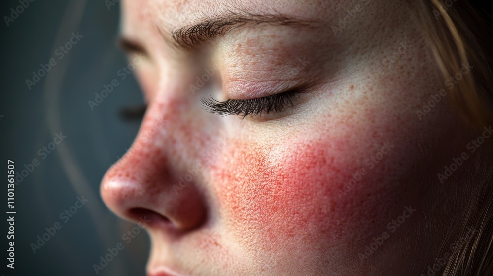 Fototapeta premium Allergy symptoms. allergy symptoms, itchy eyes, seasonal allergies, red skin, allergic reaction, nasal congestion, sneezing, allergy triggers, skin rash
