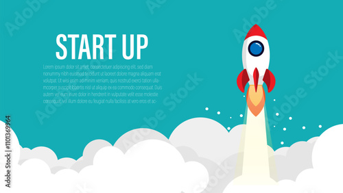 Rocket flying over cloud,Rocket launch. Business startup concept.