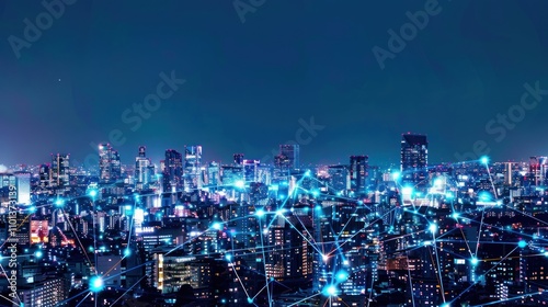 Wallpaper Mural Cityscape with Network Connections at Night Torontodigital.ca