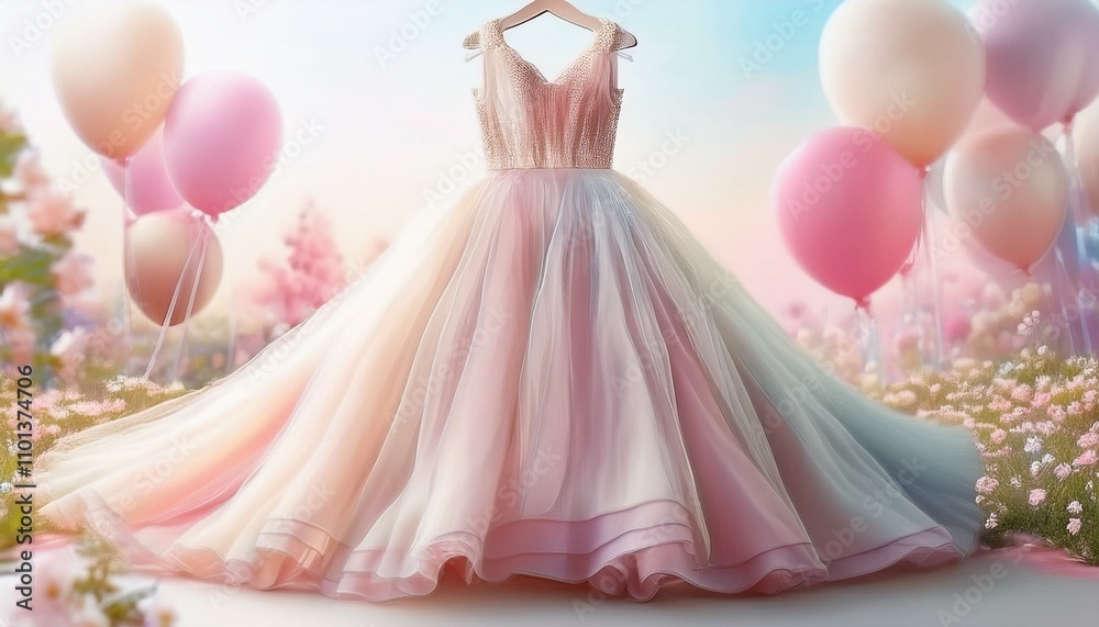 Obraz premium ピンク色のウエディングドレス。AIで生成