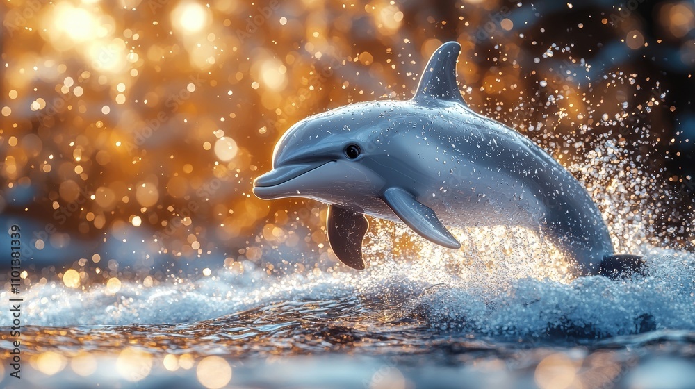 Fototapeta premium Majestic Dolphin Leaping through Tropical Ocean Waves