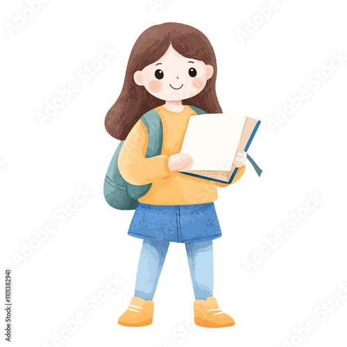 Cute Girl with Book and Bac...