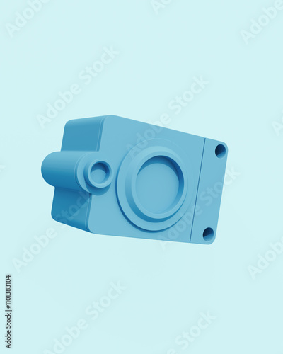 Blue junction box enclosure housing tech abstract pale background neutral monochrome soft tones pastel 3d illustration render