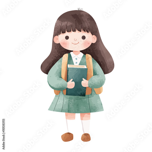 Smiling School Girl with Bo...