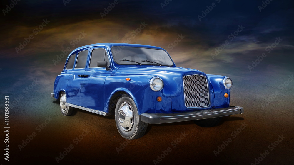 Fototapeta premium blue vintage car on dark background