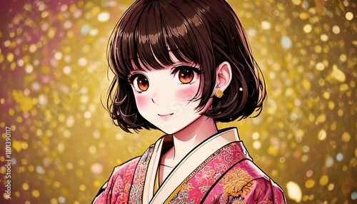 Generative AI, AI illustration, female, cute, anime, Japan, Japanese, material, background material,