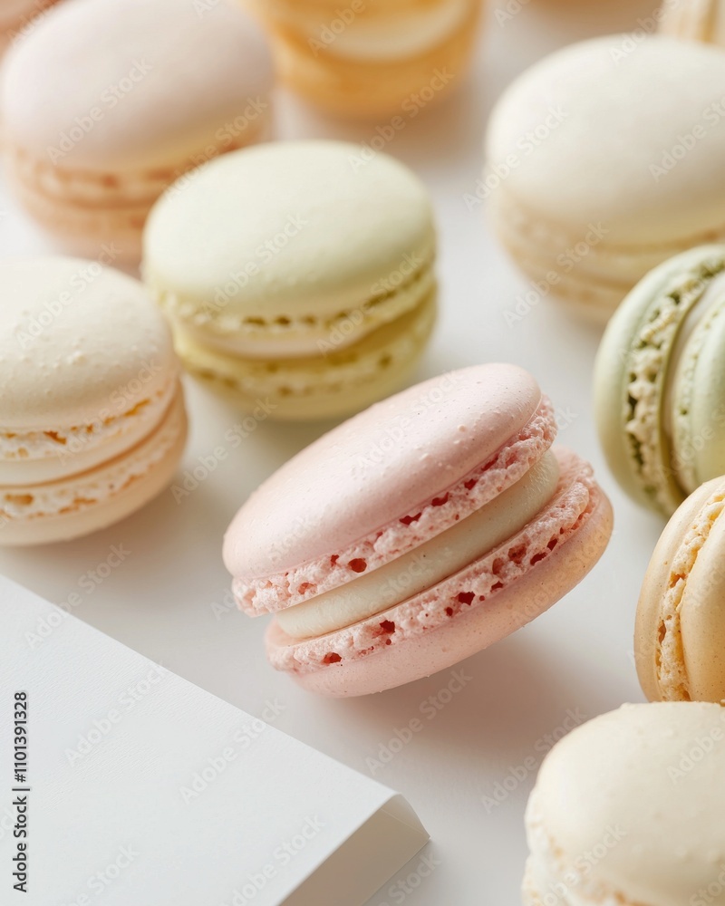 Obraz premium Macarons delight bakery food bright environment close-up view culinary art for dessert lovers