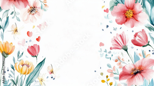 National Dadgum That's Good Day Floral watercolor border with vibrant spring flowers for greeting cards and invitations photo