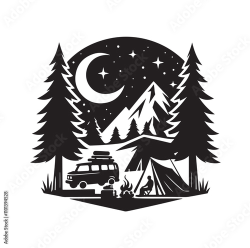 Camping silhouette vector illustration