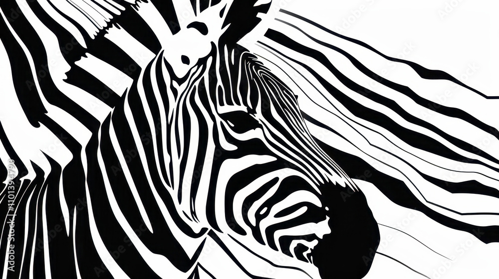 Striking Black and White Zebra Close-Up Illustration Striking Black and White Zebra Close-Up Illustration