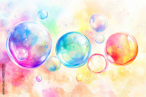 Vibrant watercolor illustration of colorful soap bubbles floating, symbolizing playfulness, creativity, and lighthearted joy. 