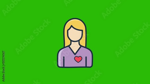 woman with heart beating icon animation . 4K motion animation