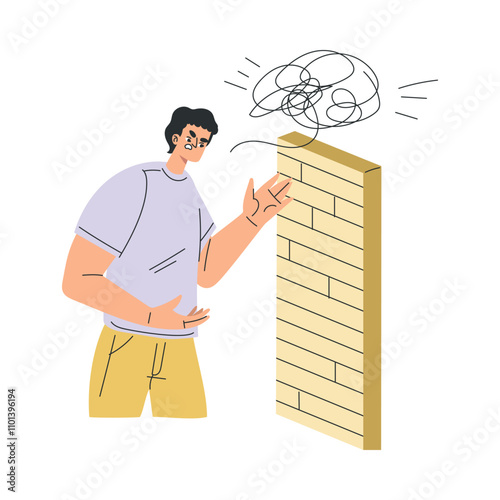 Angry Annoyed Man Character Have Conflict and Argument with Someone Vector Illustration