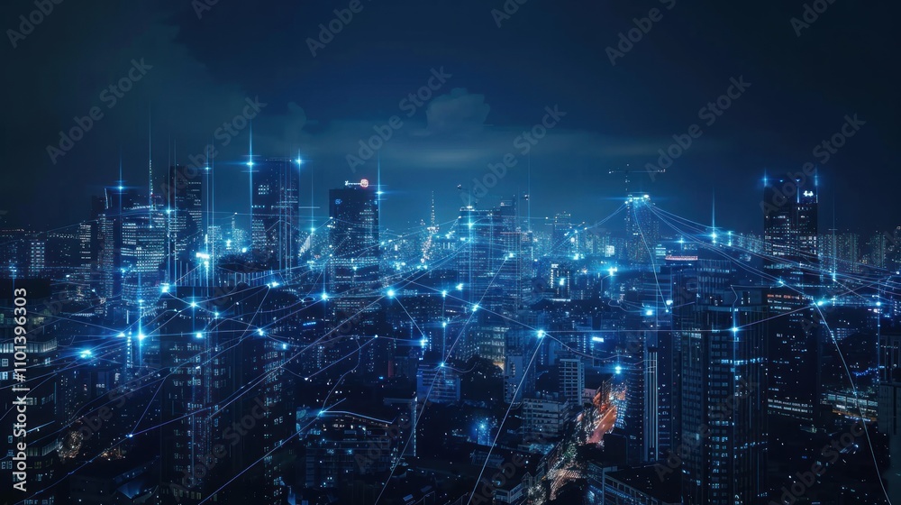 custom made wallpaper toronto digitalNight Cityscape with Network Connections