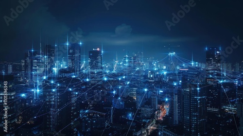 Wallpaper Mural Cityscape at Night with Network Connections Torontodigital.ca