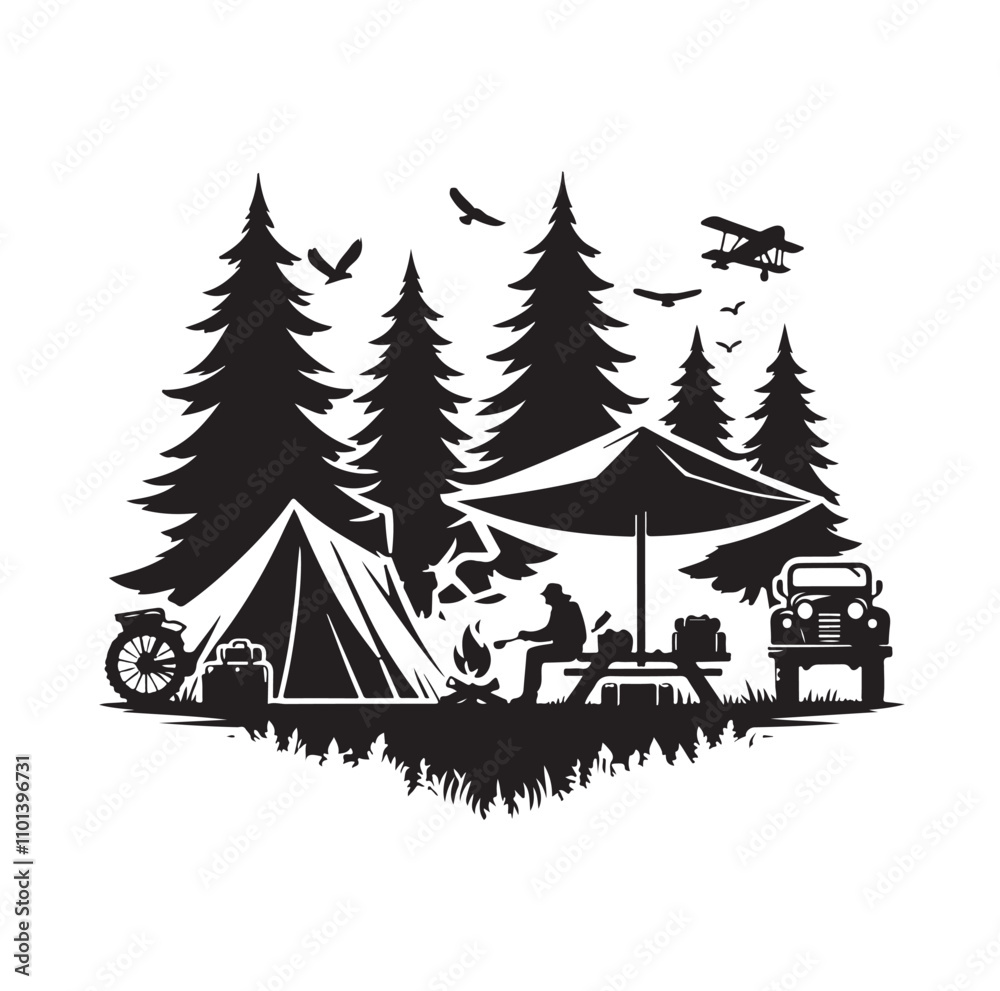 Obraz premium Camping silhouette vector illustration 