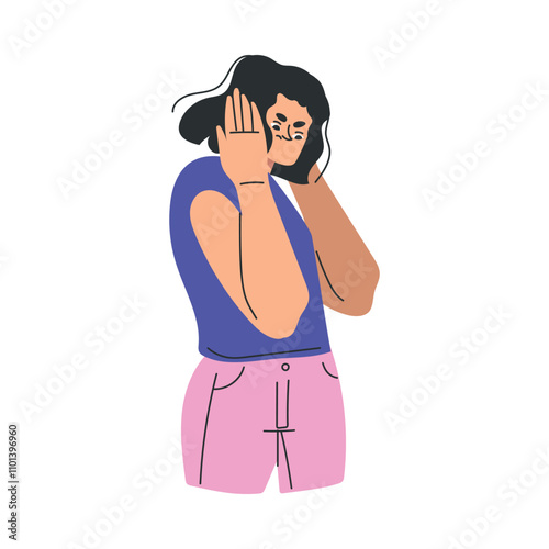 Angry Annoyed Woman Character Have Conflict and Argument with Someone Vector Illustration