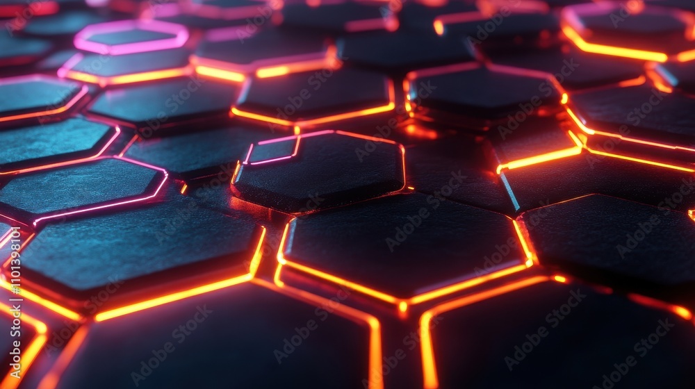 A futuristic hexagonal pattern with glowing edges, creating a vibrant digital landscape. A futuristic hexagonal pattern with glowing edges, creating a vibrant digital landscape.