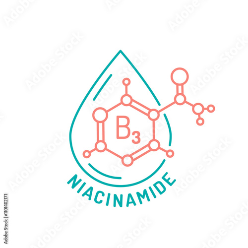 Niacinamide line icon. Vitamin B3 skincare pictogram.