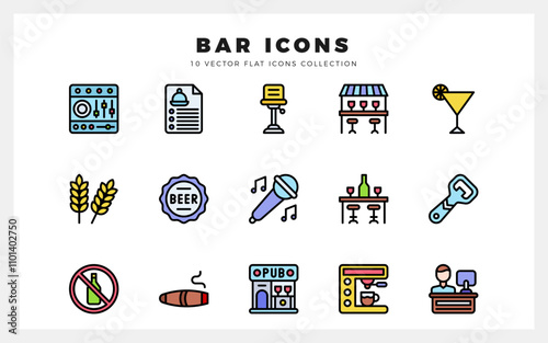 15 Bar Lineal Color icons pack. vector illustration.