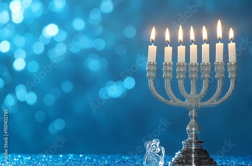 Happy Hanukkah Greeting with Glowing Candles and Festive Light photo