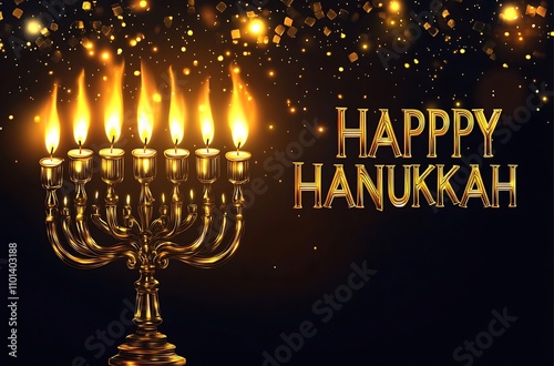 Happy Hanukkah Greeting with Glowing Candles and Festive Light photo