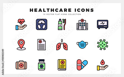 15 Healthcare Lineal Color icons pack. vector illustration.