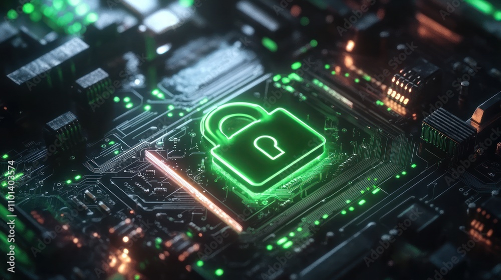 Fototapeta premium Cybersecurity padlock on dark background