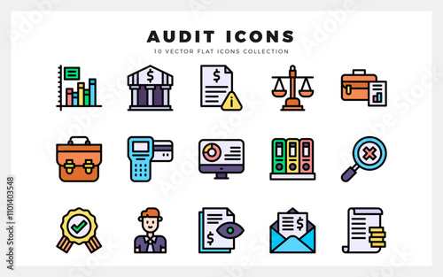 15 Audit Lineal Color icon pack. vector illustration.