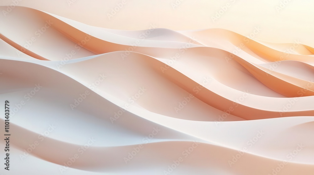Obraz premium 3D illustration of Abstract wavy layers in soft peach tones create a tranquil and modern design element.