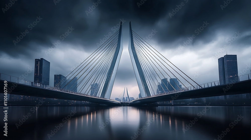 Fototapeta premium Majestic Erasmus Bridge under a Dramatic Sky