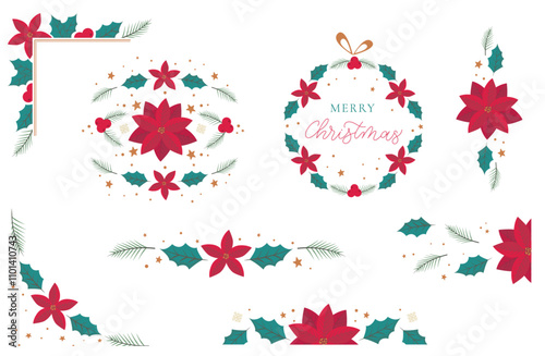 Christmas design line collection with different corner, separator, main and frame elements