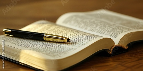 An open book being flipped through, accompanied by an open notebook and a pen with some writing on it