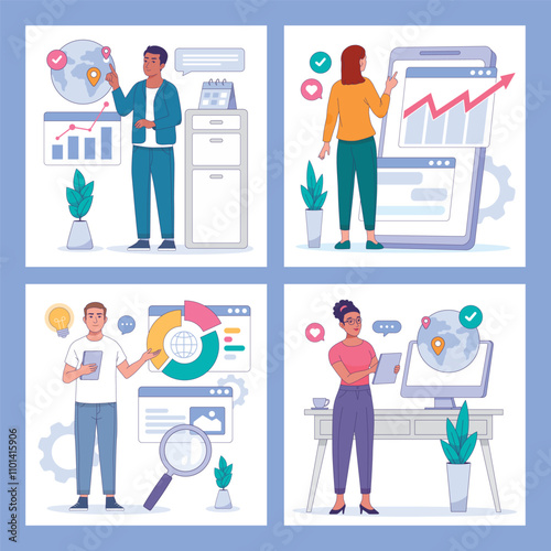 Business scenes hand drawn illustration collection