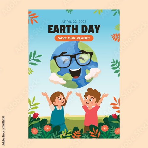 Earth day hand drawn vertical flyer template