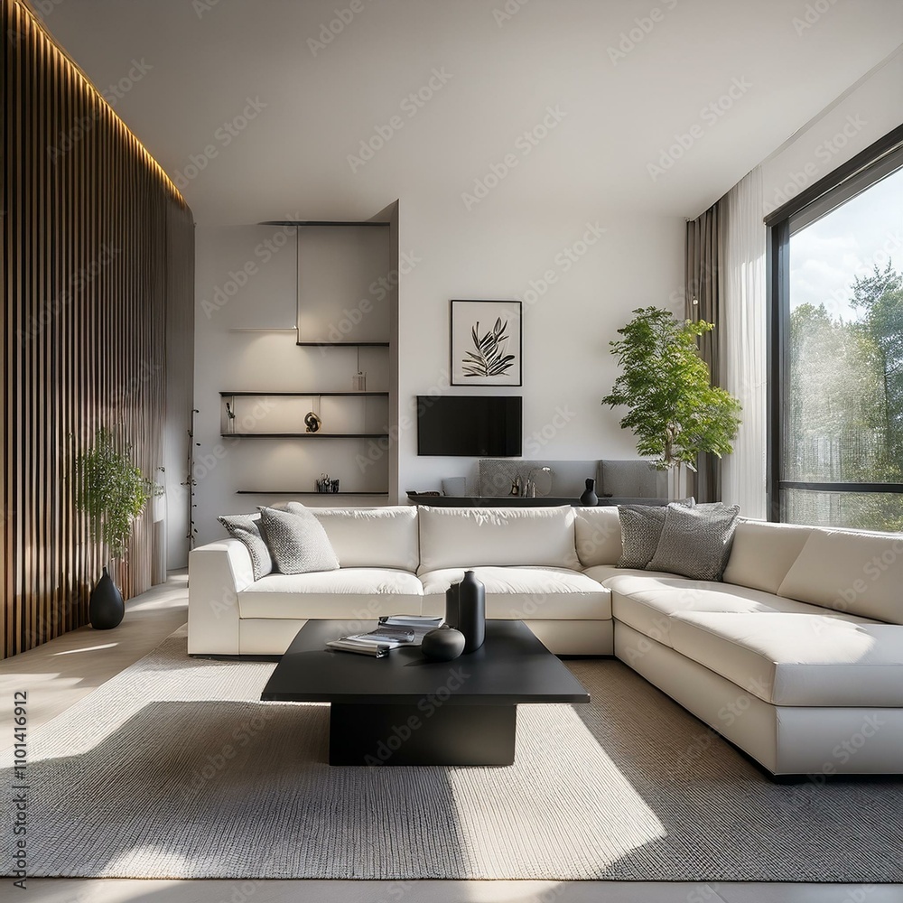 Sleek and Simple: Contemporary Living Room with Large Windows Sleek and Simple: Contemporary Living Room with Large Windows