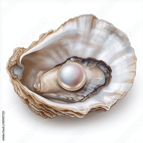 Open oyster shell clip-art with pearl inside, ocean treasures, graphic asset for National Oyster Day