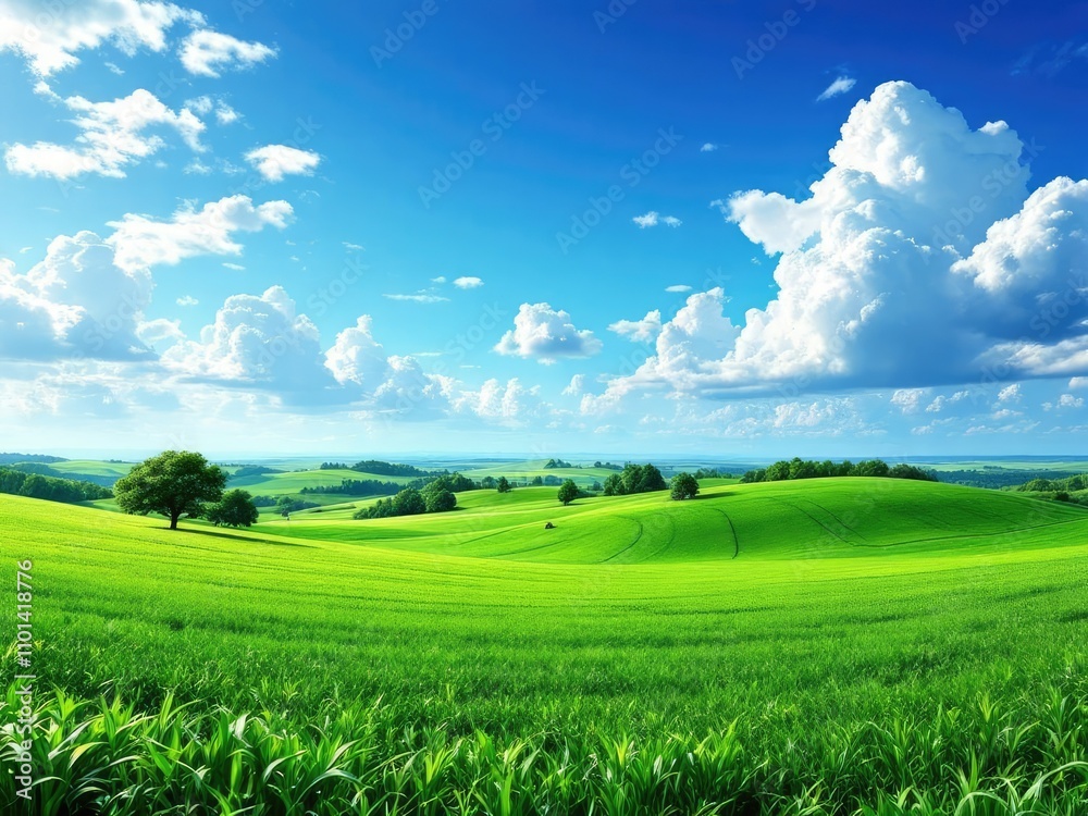 Fototapeta premium Expansive mowed field, Sibiu, Romania, 2021. AI-enhanced panorama.