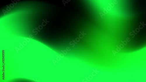 Bright green flowing curves blend dark green black background.