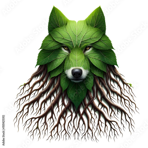 Greenery Wolf Illustration from roots, leaf and branches