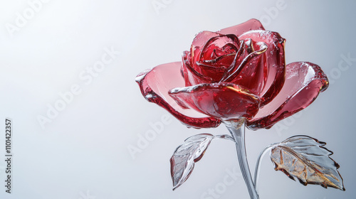 ice glass transparency red rose isolated on white background  photo