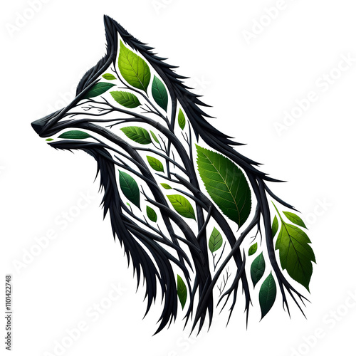 Greenery Wolf Illustration from roots, leaf and branches