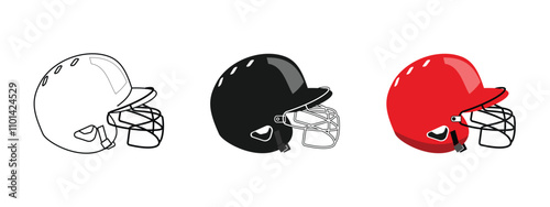 Baseball helmet set design, available in outline, solid black, and red styles. editable vector eps 10. photo