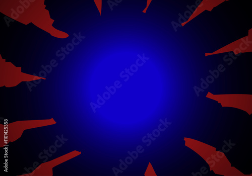 Fondo en degradado radial azul y negro con rayos negros sobre fondo rojo degradado