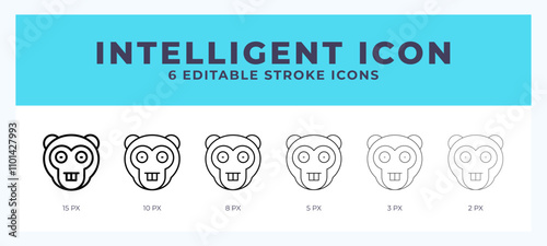 Intelligent monkey icon. Editable stroke line icon vector illustration.