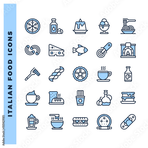 25 Italian Food Two Color icon pack. vector illustration.